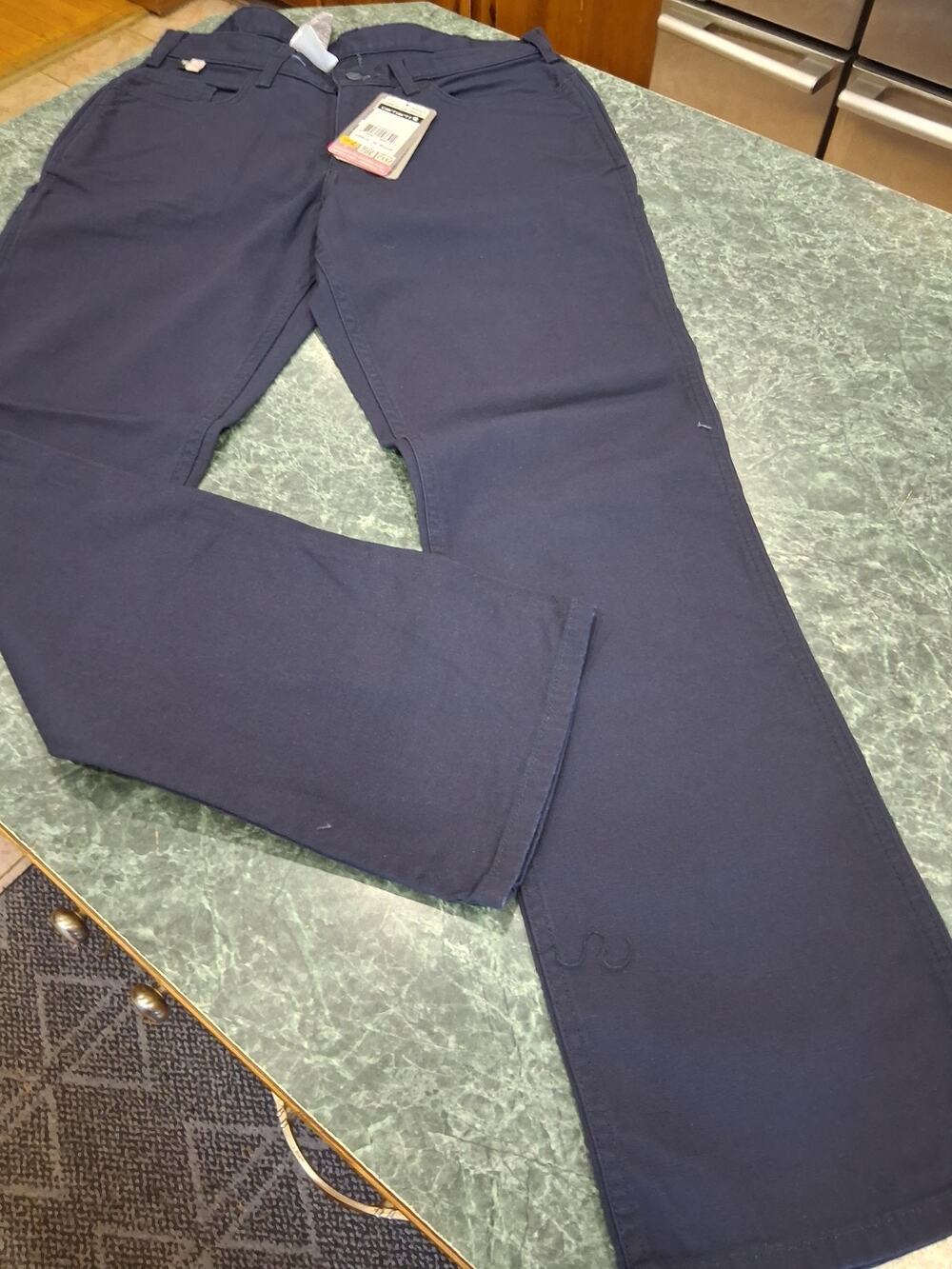 Carhartt Women FR Rugged Flex Canvas Cargo Pants Navy Mid Rise Straight 12 R NWT